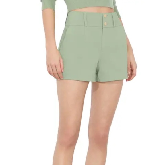 🔖Alice + Olivia Mame Cotton Blend Shorts Green Mint Sage - Picture 7 of 7